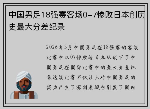 中国男足18强赛客场0-7惨败日本创历史最大分差纪录